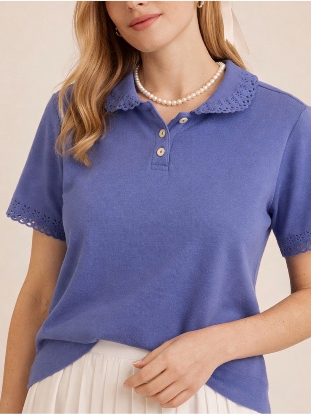 Blair Periwinkle Blue Eyelet Trim Knit Top – Size Large
